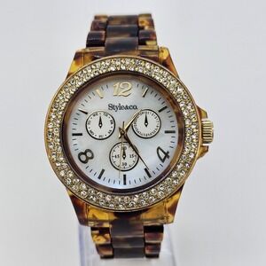 Style & Co Women's Watch‎ 40MM Gray Dial Brown Plastic Bands 6" New Battery